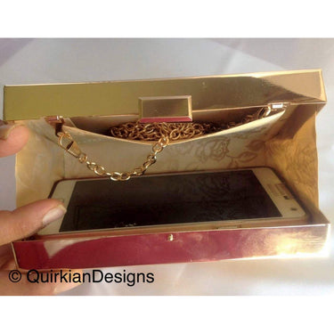 Gold Purse With Gold Hard Body Box Clutch Bag, Party Clutch, Evening Clutch
